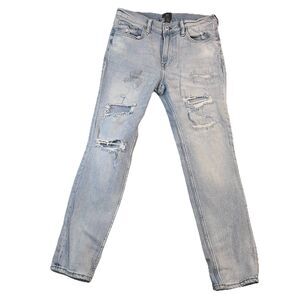 H&M Men’s Skinny Fit Jeans Cotton Blend Size 32 Blue Light Wash Distressed